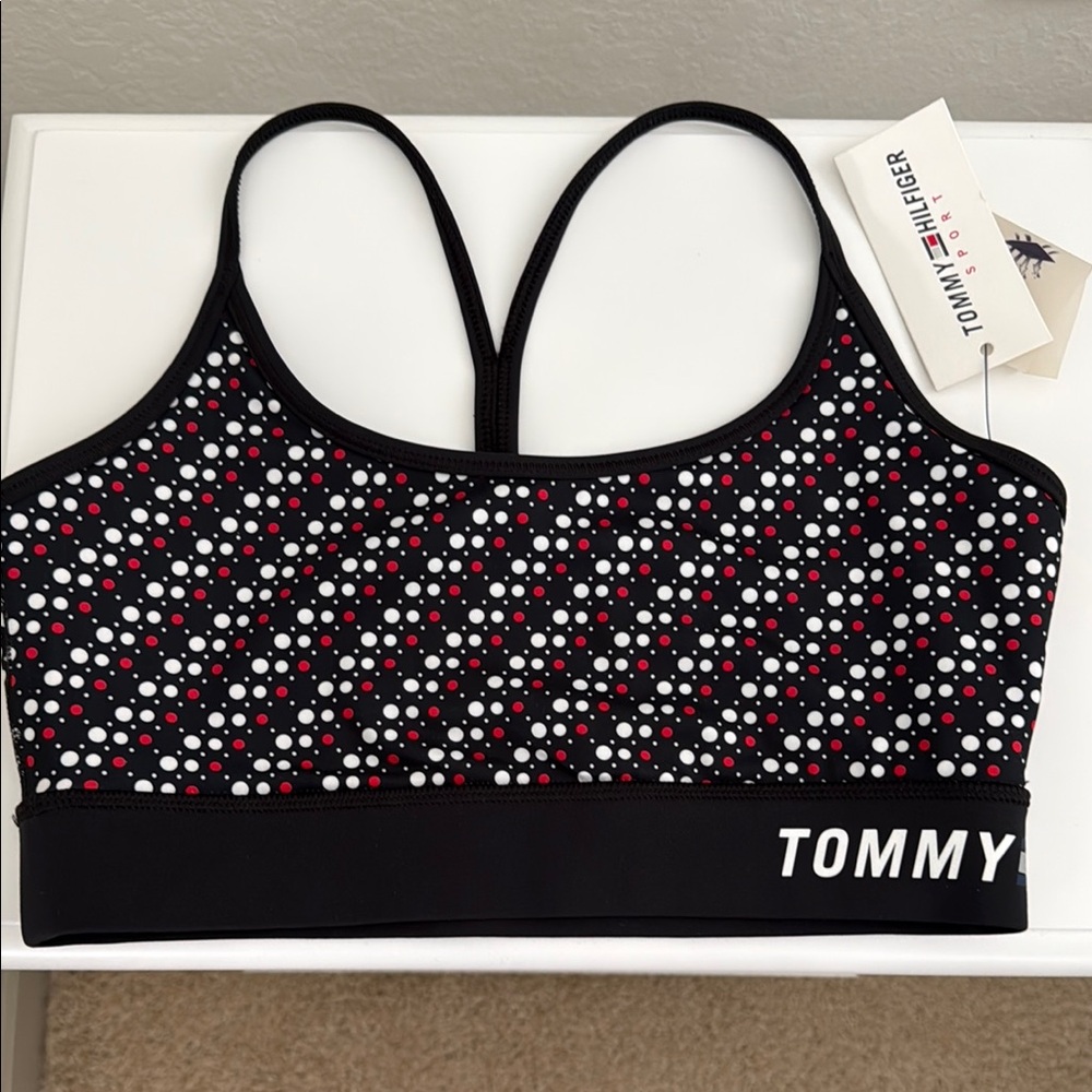 Tommy Hilfiger Black Sports Bra with Dots